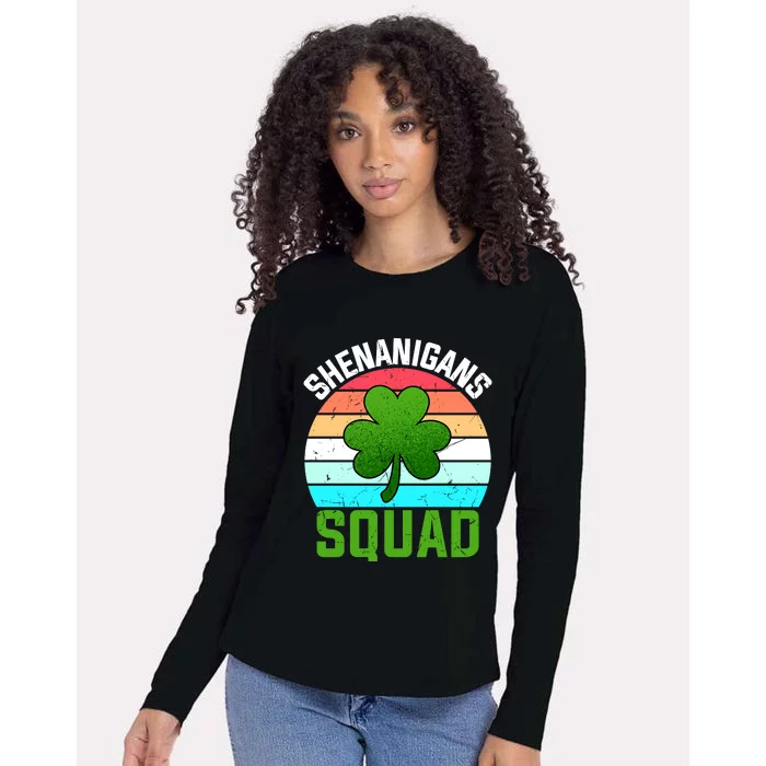 Shenanigans Squad Shamrocks Funny St Patricks Day Womens Cotton Relaxed Long Sleeve T-Shirt