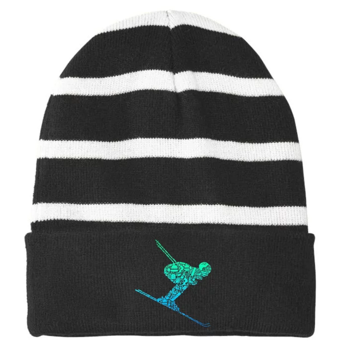 Skiing Skiers Skiing Striped Beanie with Solid Band