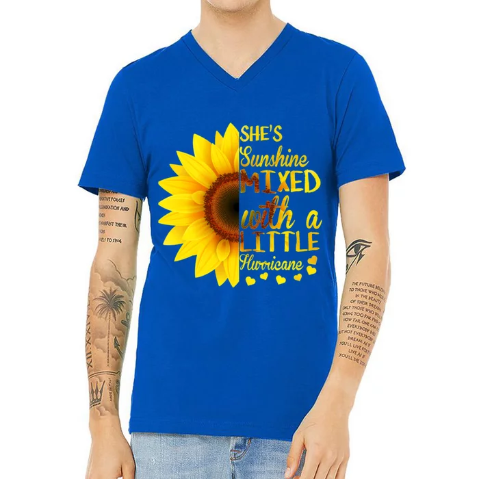 She Sunflower Sunshine Mixed With A Little Hurricane Gift V-Neck T-Shirt