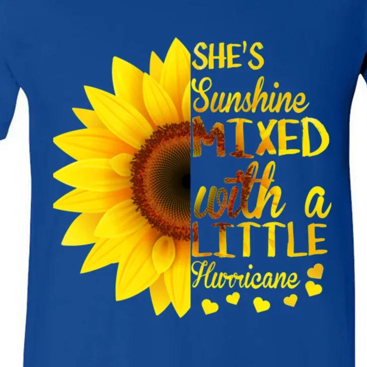 She Sunflower Sunshine Mixed With A Little Hurricane Gift V-Neck T-Shirt