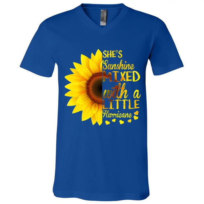 She Sunflower Sunshine Mixed With A Little Hurricane Gift V-Neck T-Shirt