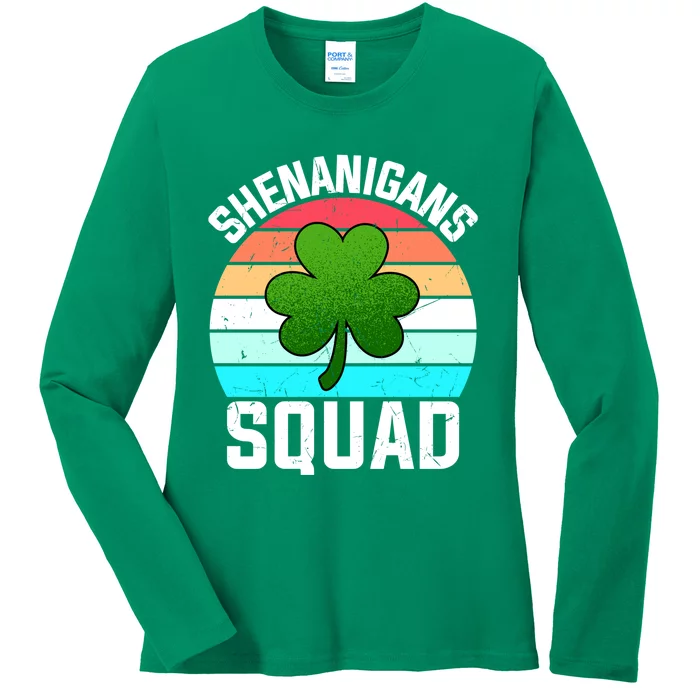 Shenanigans Squad Shamrocks Funny St Patricks Day Ladies Long Sleeve Shirt