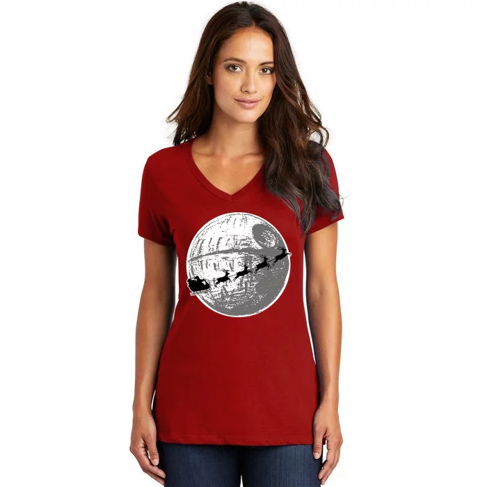 Santas Sleigh Space Star Planet Women's V-Neck T-Shirt