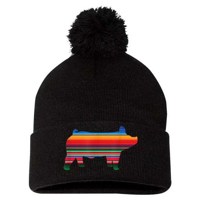 Show Swine Serape Pig Pom Pom 12in Knit Beanie