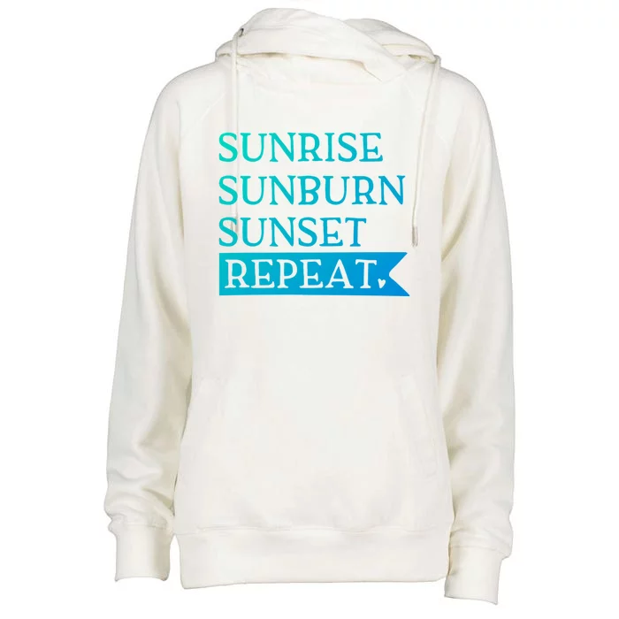 Sunrise Sunburn Sunset Repeat Summertime Sun Tan Design Cool Gift Womens Funnel Neck Pullover Hood