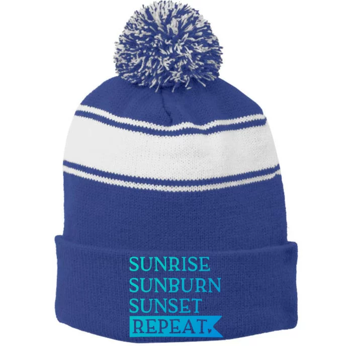 Sunrise Sunburn Sunset Repeat Summertime Sun Tan Design Cool Gift Stripe Pom Pom Beanie