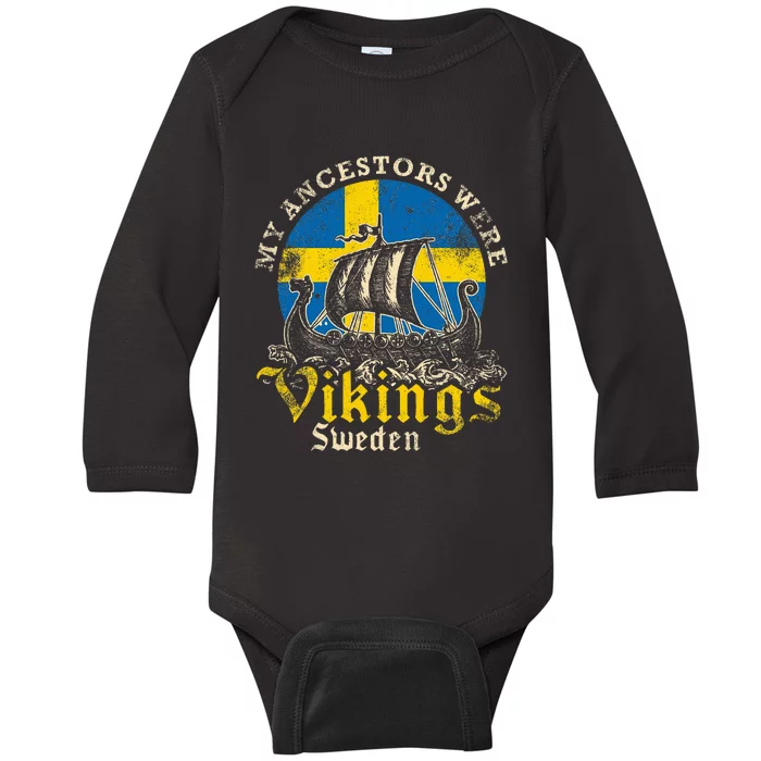 Swedish Sweden Swede Viking Ship Flag Baby Long Sleeve Bodysuit