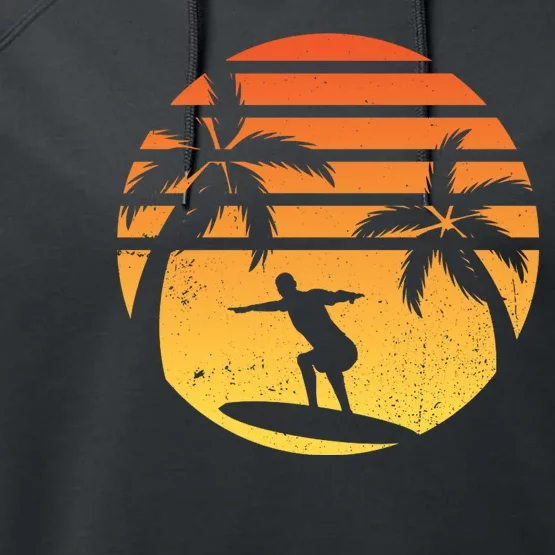 Summer Surf Sunset Retro Performance Fleece Hoodie