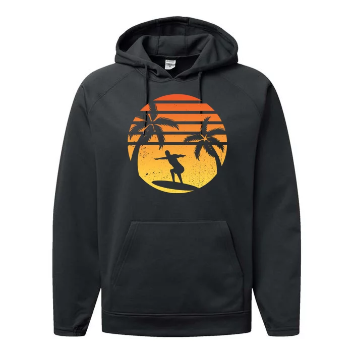 Summer Surf Sunset Retro Performance Fleece Hoodie