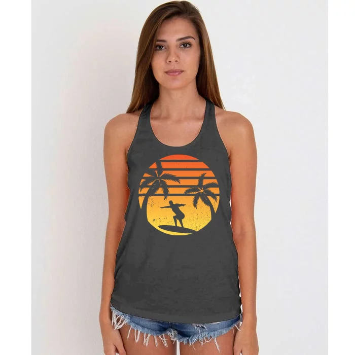 Summer Surf Sunset Retro Women's Knotted Racerback Tank