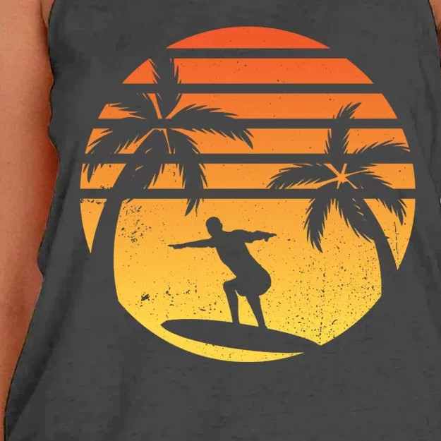 Summer Surf Sunset Retro Women's Knotted Racerback Tank