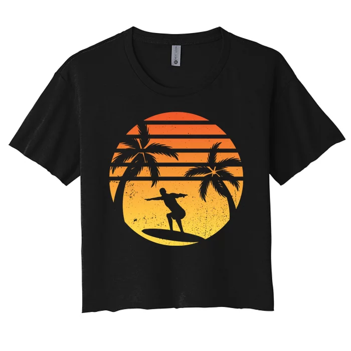 Summer Surf Sunset Retro Women's Crop Top Tee