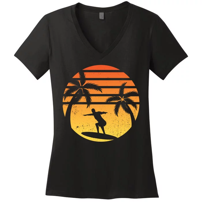 Summer Surf Sunset Retro Women's V-Neck T-Shirt