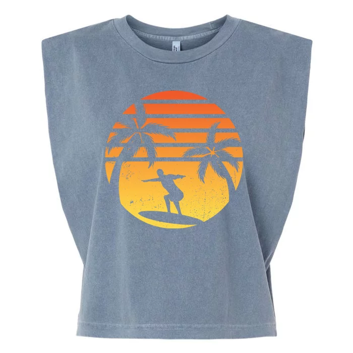 Summer Surf Sunset Retro Garment-Dyed Women's Muscle Tee