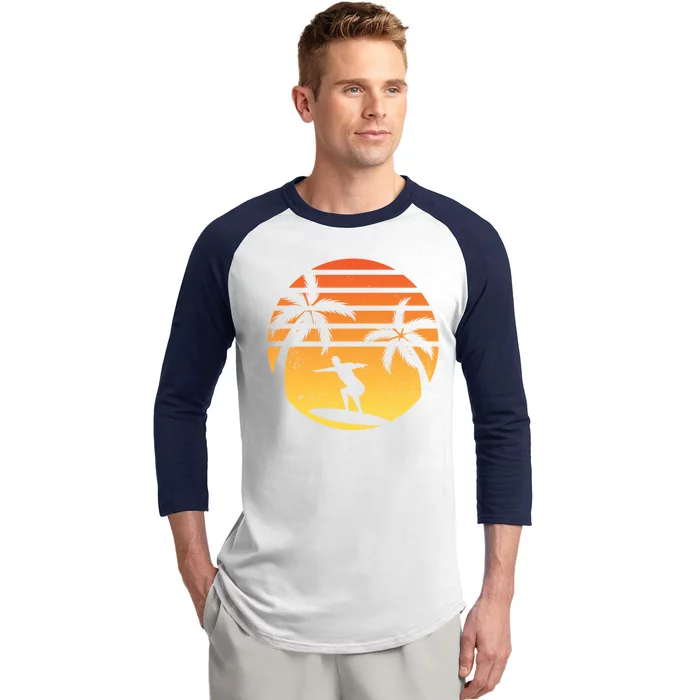 Summer Surf Sunset Retro Baseball Sleeve Shirt