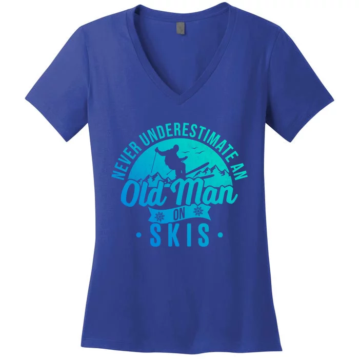 Ski Skiing Skier Never Underestimate An Old On Skis Cool Gift Women's V-Neck T-Shirt