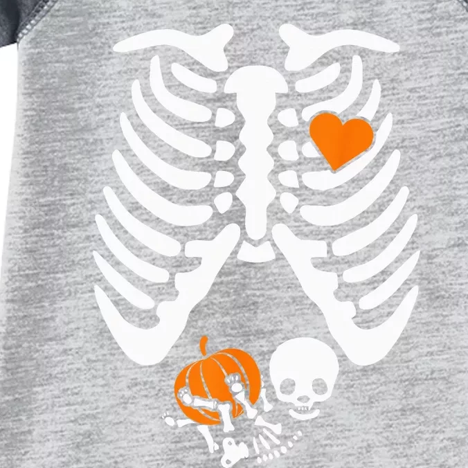 Spooky Surprise: Skeleton-themed Pregnancy Announcement for Halloween Infant Baby Jersey Bodysuit