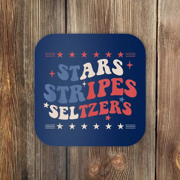 Stars Stripes Seltzers 4th Of July Patriotic Groovy Retro Coaster