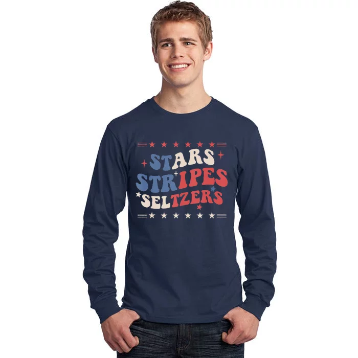 Stars Stripes Seltzers 4th Of July Patriotic Groovy Retro Tall Long Sleeve T-Shirt