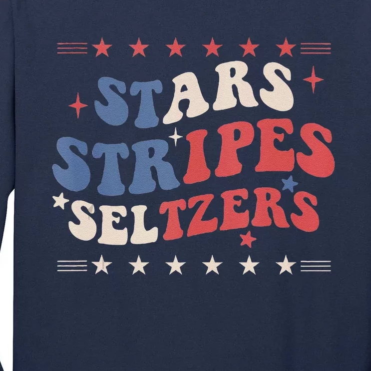 Stars Stripes Seltzers 4th Of July Patriotic Groovy Retro Tall Long Sleeve T-Shirt