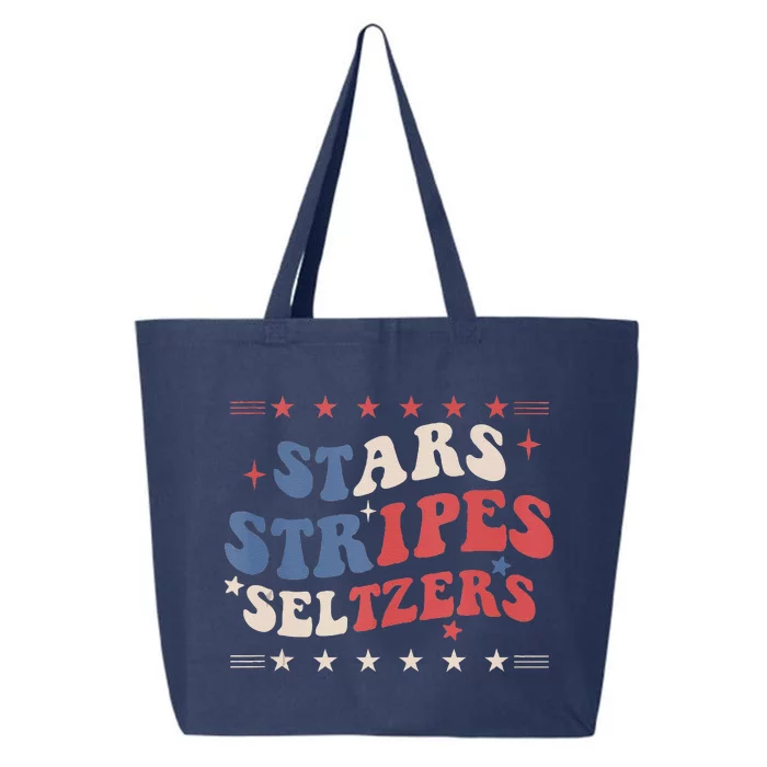 Stars Stripes Seltzers 4th Of July Patriotic Groovy Retro 25L Jumbo Tote