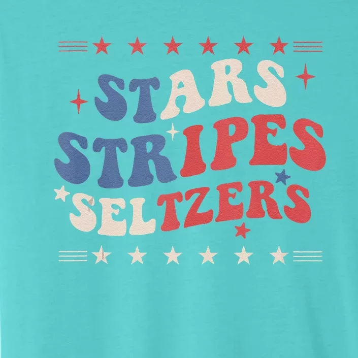 Stars Stripes Seltzers 4th Of July Patriotic Groovy Retro ChromaSoft Performance T-Shirt