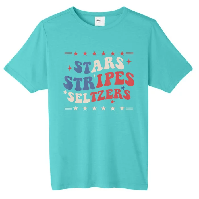 Stars Stripes Seltzers 4th Of July Patriotic Groovy Retro ChromaSoft Performance T-Shirt