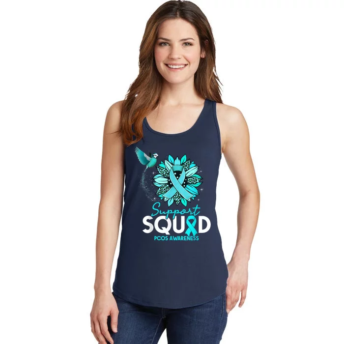 Support Squad Sunflower Hummingbird PCOS Awareness Ladies Essential Tank