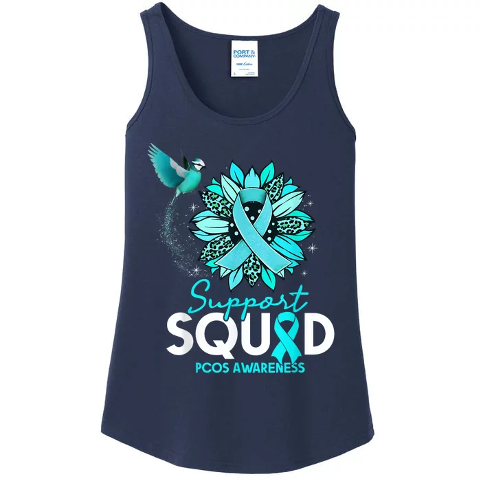 Support Squad Sunflower Hummingbird PCOS Awareness Ladies Essential Tank