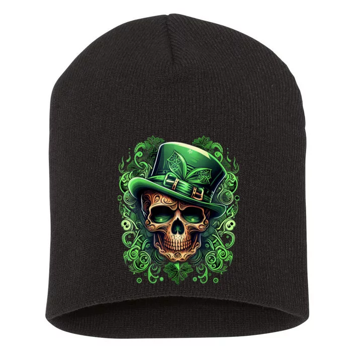 Sugar Skull St Patricks Day Irish Skull Leprechaun Men Short Acrylic Beanie