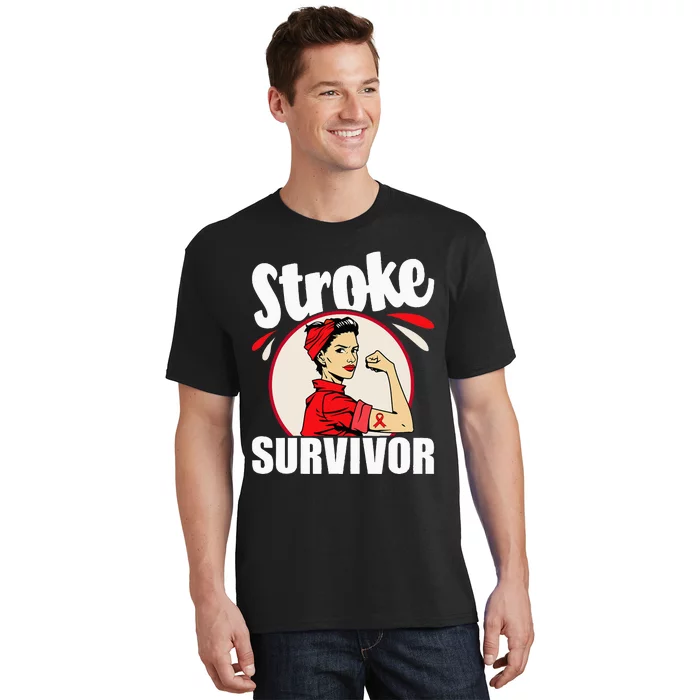 Stroke Survivor Stroke Awareness Red Ribbon Brain Attack T-Shirt