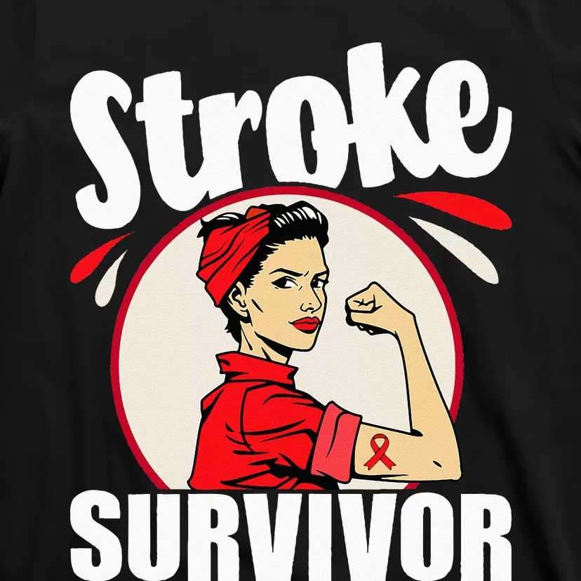 Stroke Survivor Stroke Awareness Red Ribbon Brain Attack T-Shirt