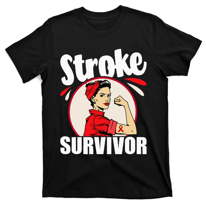 Stroke Survivor Stroke Awareness Red Ribbon Brain Attack T-Shirt