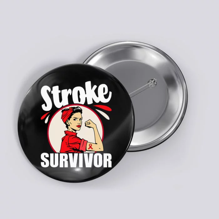 Stroke Survivor Stroke Awareness Red Ribbon Brain Attack Button