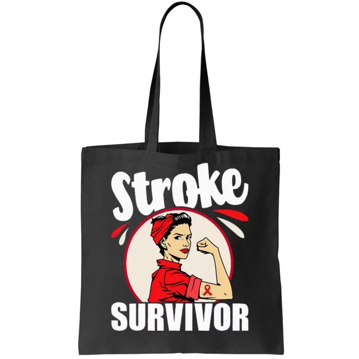 Stroke Survivor Stroke Awareness Red Ribbon Brain Attack Tote Bag