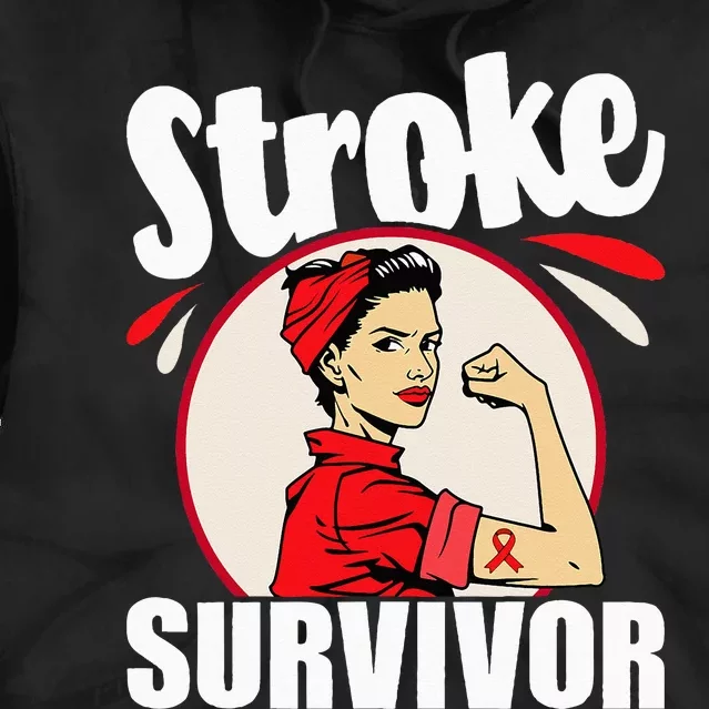 Stroke Survivor Stroke Awareness Red Ribbon Brain Attack Tie Dye Hoodie