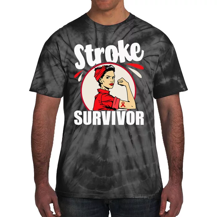 Stroke Survivor Stroke Awareness Red Ribbon Brain Attack Tie-Dye T-Shirt