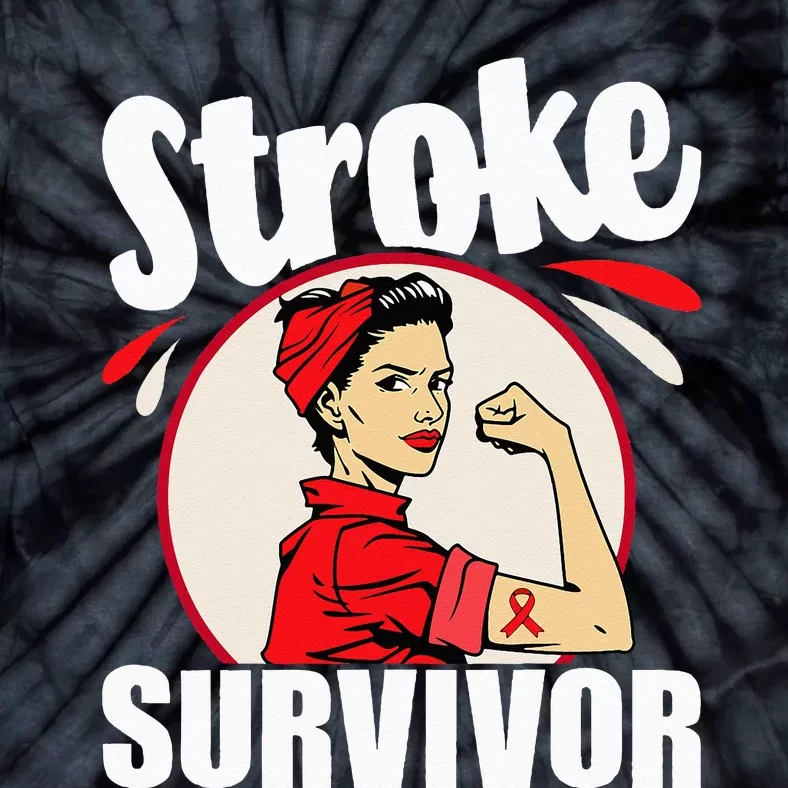 Stroke Survivor Stroke Awareness Red Ribbon Brain Attack Tie-Dye T-Shirt