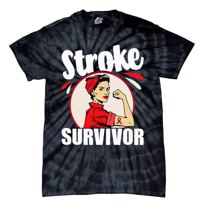 Stroke Survivor Stroke Awareness Red Ribbon Brain Attack Tie-Dye T-Shirt