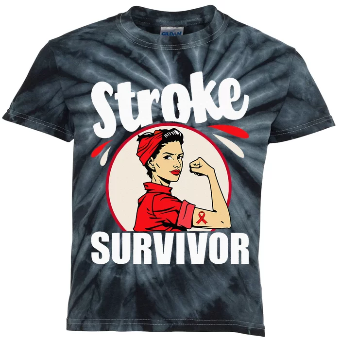 Stroke Survivor Stroke Awareness Red Ribbon Brain Attack Kids Tie-Dye T-Shirt