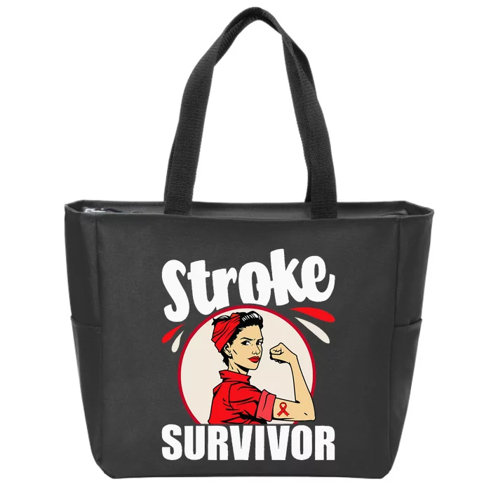 Stroke Survivor Stroke Awareness Red Ribbon Brain Attack Zip Tote Bag