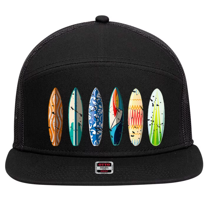 Summer Sports Surfboard Surfer Gift Surfing 7 Panel Mesh Trucker Snapback Hat