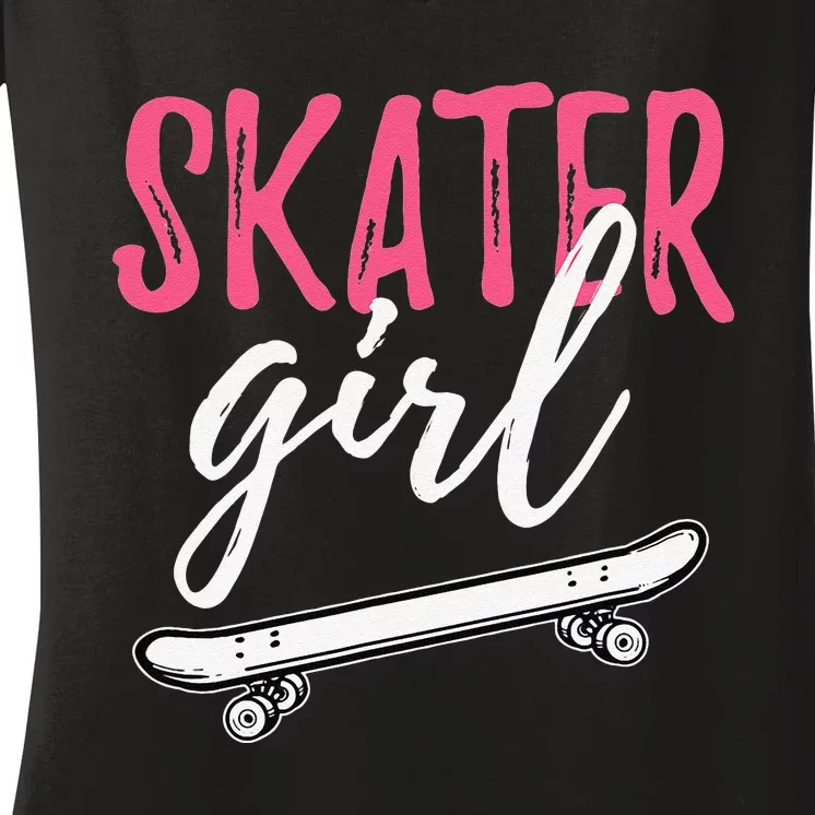 Skater  Skateboard SK8R Girls Skate Cool Skateboarding Women's V-Neck T-Shirt