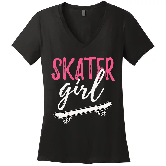 Skater  Skateboard SK8R Girls Skate Cool Skateboarding Women's V-Neck T-Shirt