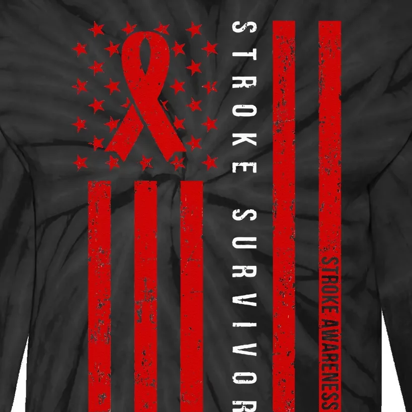 Stroke Survivor Stroke Awareness Red Ribbon Warrior Tie-Dye Long Sleeve Shirt