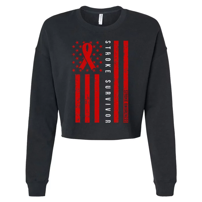 Stroke Survivor Stroke Awareness Red Ribbon Warrior Cropped Pullover Crew