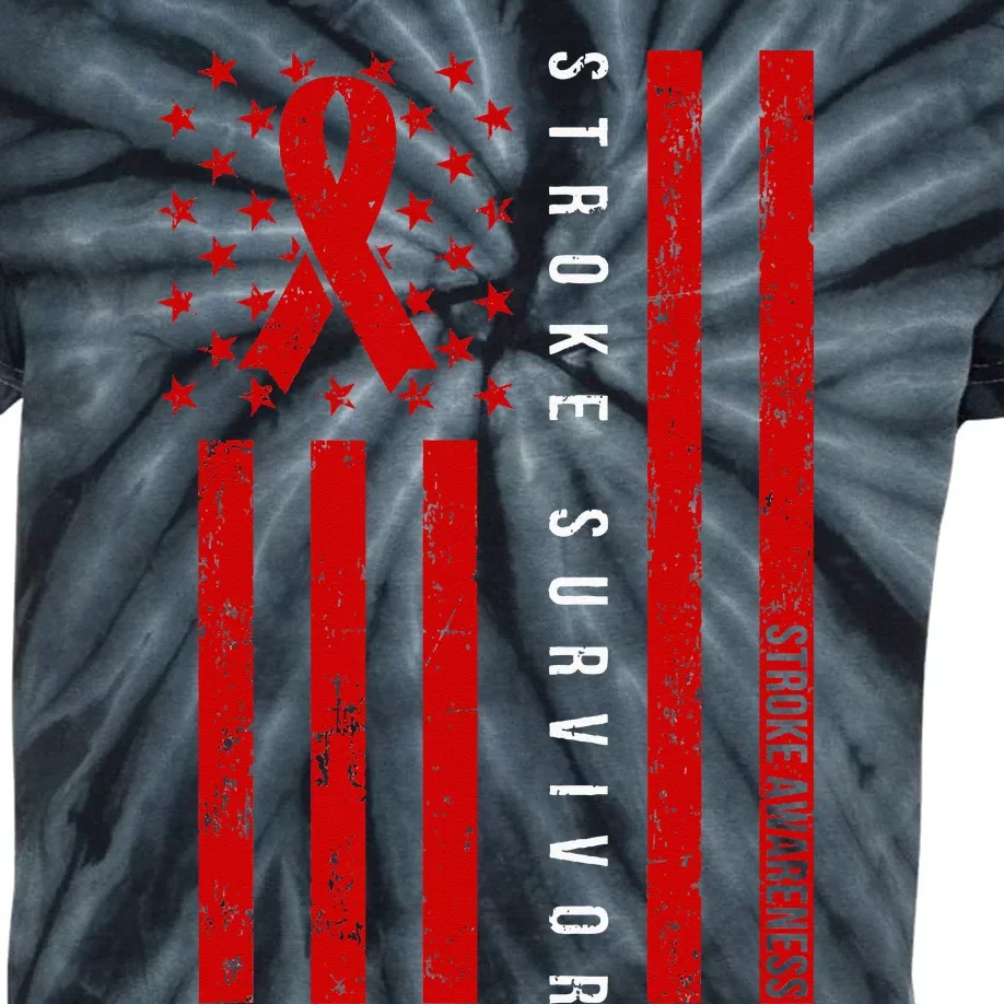 Stroke Survivor Stroke Awareness Red Ribbon Warrior Kids Tie-Dye T-Shirt