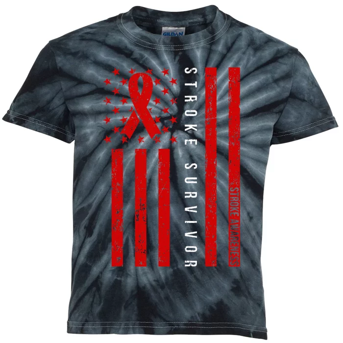 Stroke Survivor Stroke Awareness Red Ribbon Warrior Kids Tie-Dye T-Shirt