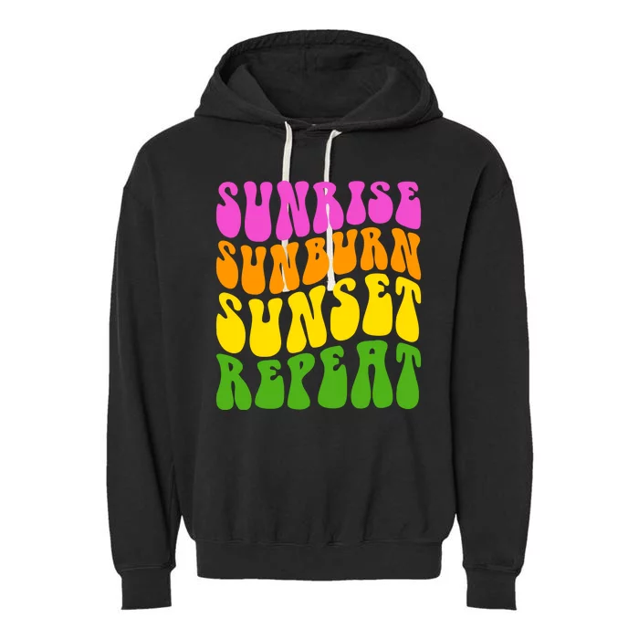 Sunrise Sunburn Sunset Repeat Retro Summer Garment-Dyed Fleece Hoodie