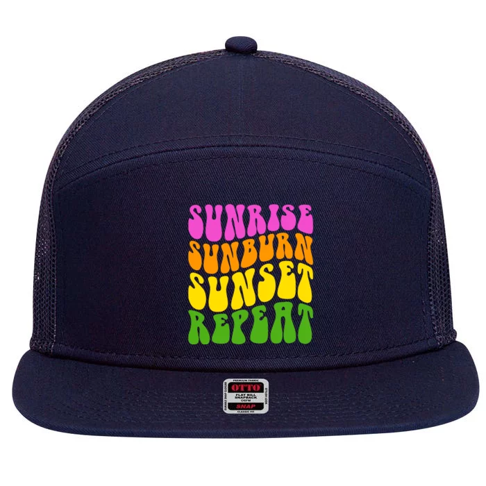 Sunrise Sunburn Sunset Repeat Retro Summer 7 Panel Mesh Trucker Snapback Hat